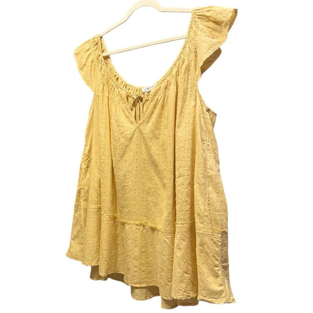 Yellow Tunic Mini Dress Ruffled Cap Sleeve Cotton NWT | Aemi+Co - Picture 14 of 14